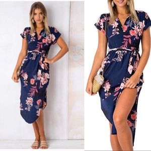 New! Stunning belted floral dress with slit